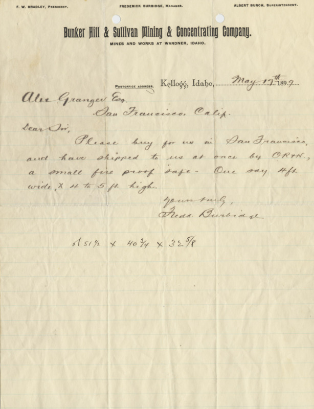 Burbidge requests purchase of a safe; handwritten.
