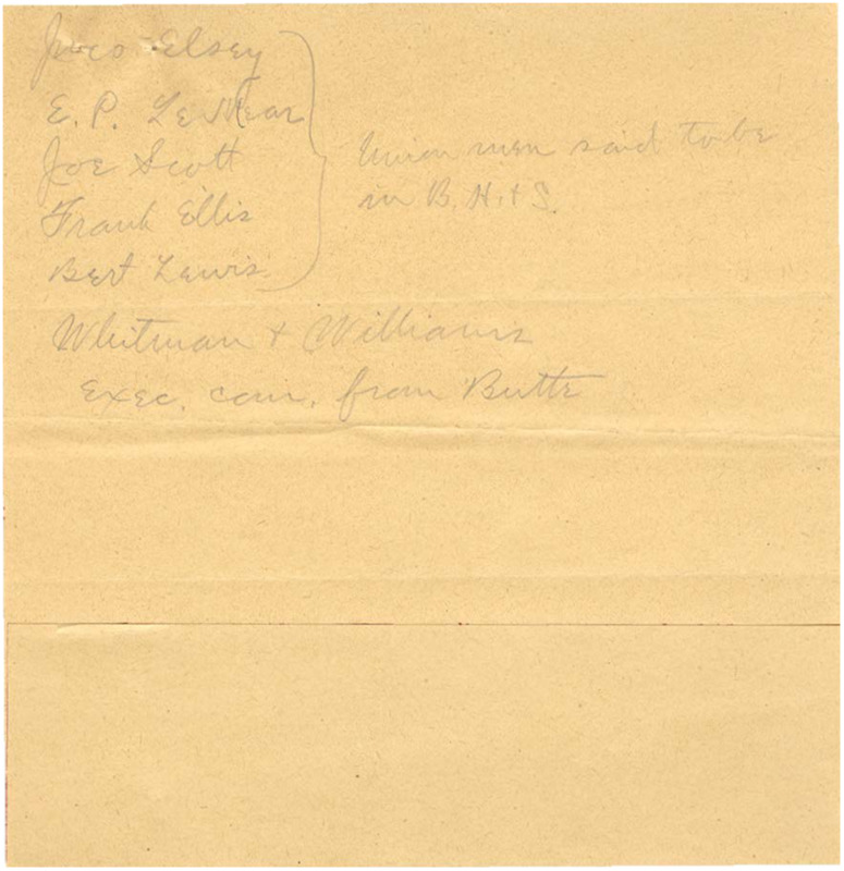 5 men, said to be union members in B. H. & S., 2 others from Butte; handwritten.