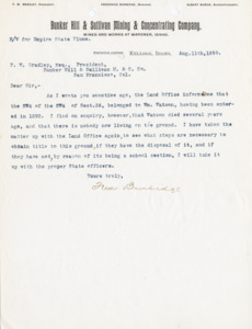 Burbidge informs Bradley on the status of a section of land possibly dealing with the water rights for the Empire State Flume.