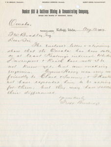 Burbidge informs Bradley on the sale of the Omaha; handwritten, refers to newspaper clipping.