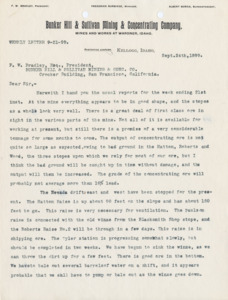 Weekly Letter:  reports recapping the weekly progress at the mine and mill; 2 pages.