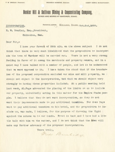 Burbidge discusses the possibility of the town of Wardner being incorporated.