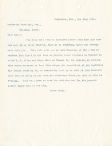 Contracts with a Mr. Rust and the Tacoma Smelting Co. are discussed.