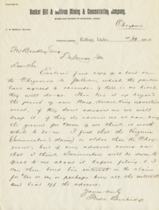 Burbidge explains bond negotiations for mining claims; handwritten.