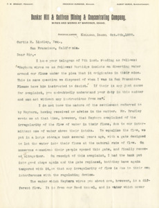 The flow of water through a flume owned by Last Chance and the rights to that water are discussed; 2 pages.