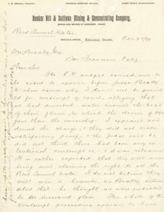 Burbidge informs Bradley of his appearance in court regarding the Reed Tunnel Water case; handwritten.