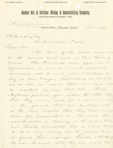 Burbidge discusses the progress of the Stemwinder Case; 3 pages, handwritten.