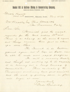 Weekly Letter: reports recapping the weekly progress at the mine and mill; handwritten.