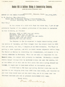 Burbidge informs Bradley of the output of the Coeur d'Alene region mines.