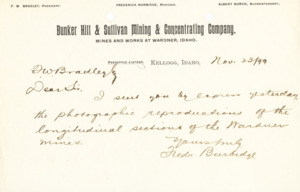 Burbidge informs Bradley of copies of drawings he has recently sent; handwritten.