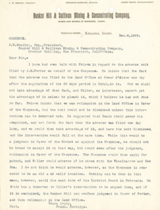 Burbidge discusses the advantages and disadvantages regarding an adverse suit filed by a J.M. Porter on behalf of the Cheyenne.