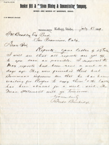 Burbidge explains delays in sending reports to Bradley; handwritten.