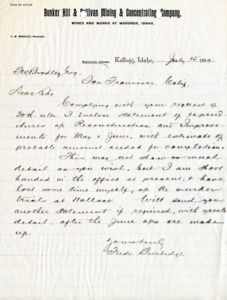 Burbidge explains level of detail of a recently sent statement; handwritten.