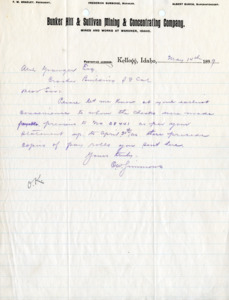 Simmons requests info about checks; handwritten.