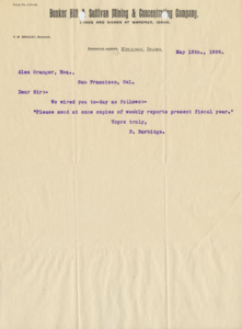 Burbidge informs of a telegram he just sent.