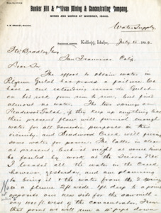 Burbidge describes a potential water supply; handwritten, 2 pages.