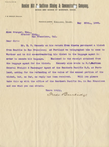 Burbidge requests Granger to inquire into a refund for travel for Mr. E.P. Kennedy.