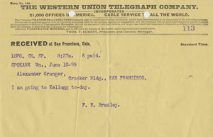Travel plans of Frederick Bradley.