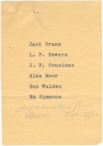 6 men, with a handwritten note listing them as Dynamiters from Butte.