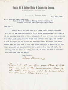 Burbidge informs Bradley on an ore contract; handwritten note at end.