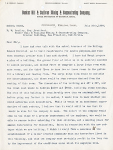 Burbidge discusses the building of a school house; 2 pages.