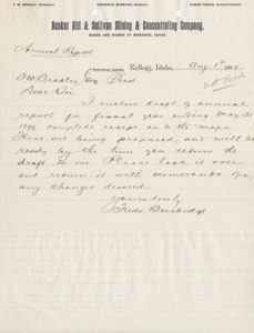 Burbidge informs of the enclosed annual report; handwritten.