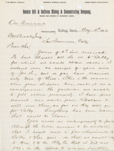 Burbidge discusses ore contracts; handwritten, 2 pages.