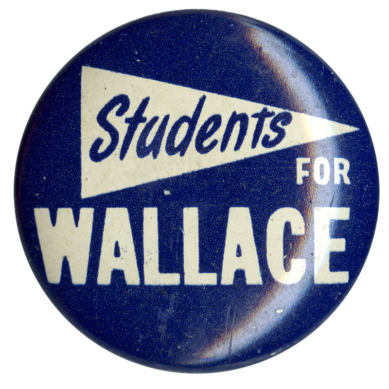 Round, blue button with text reading "Students for Wallace". 