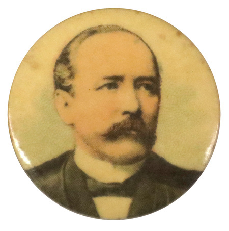 Round, white button with a portrait of Alton B. Parker.
