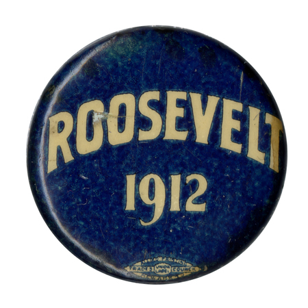 Round, blue button with white text reading "Roosevelt 1912". 