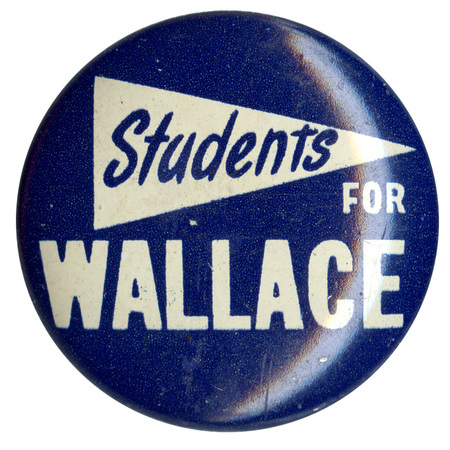 Round, blue button with text reading "Students for Wallace". 