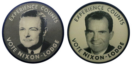 Richard Nixon and Henry Cabot Lodge, Jr. Republican Party nominees for President and Vice President of the United States. Holographic flips between images of Nixon and Lodge.