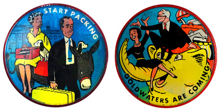 Barry and Margaret "Peggy" Goldwater. Republican Party nominee for President of the United States and his wife. Holographic switches between cartoon images.