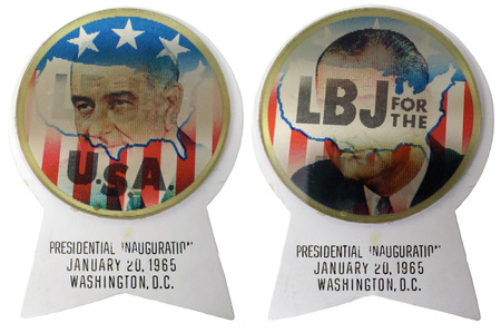 Lyndon B. Johnson and Hubert Humphrey. Democratic Party nominees for President and Vice President of the United States. Inauguration. Holographic alternates between an image of Johnson and an outline of the United States in narrow bands.