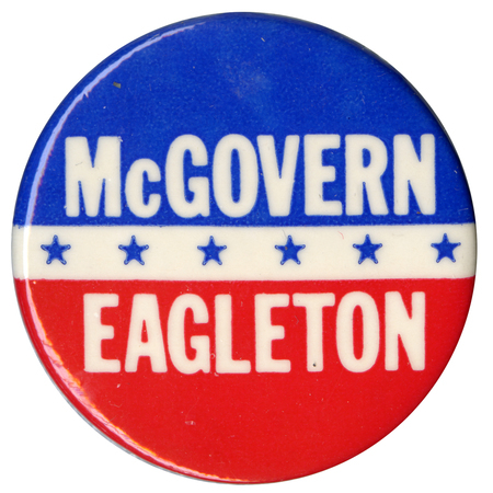 Round, red, white, and blue button with blue stars. White text reads "McGOVERN EAGLETON"