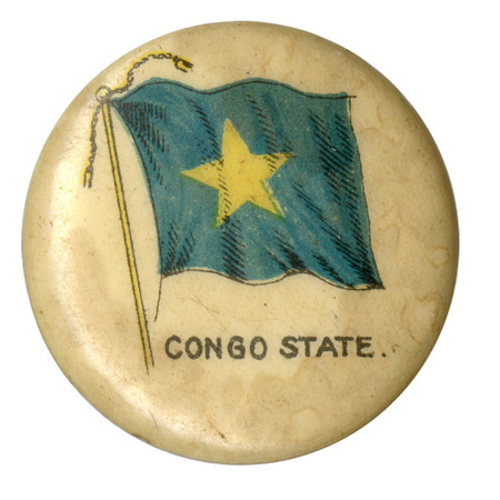 Round, white button with a color illustration of the Congo Free State flag, a yellow star on a blue field. Black text reads "CONGO STATE."