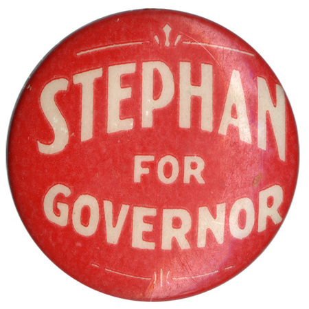 Round, orange button with white text reading "STEPHAN FOR GOVERNOR"