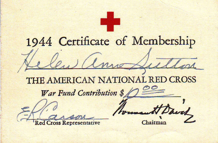 Scan of red cross membership card during WWII HAS.