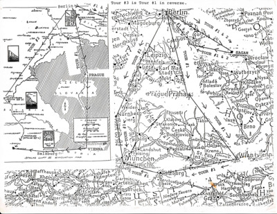 Scan of map of tours that Calnon flew during the war.