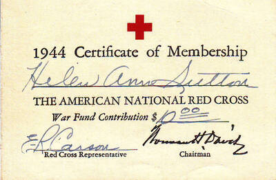Scan of red cross membership card during WWII HAS.