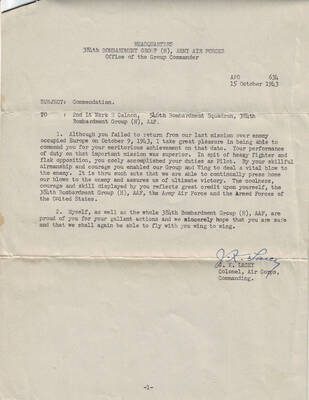 Scan of commendation letter to Mark Calnon from War Dept