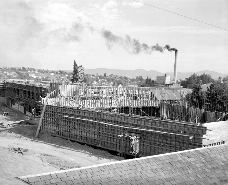 January 10, 1949 photograph of Agricultural Science Building under construction. Power Plant in background. [PG1_111-18]