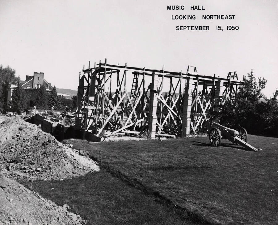 September 15, 1950 photograph of the Music Building under construction. [PG1_117-17b]