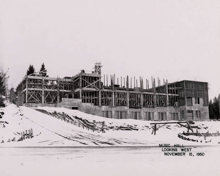 November 15, 1950 photograph of the Music Building under construction. [PG1_117-19b]
