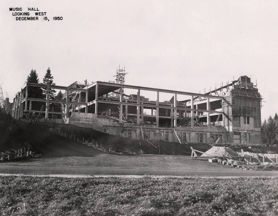 December 15, 1950 photograph of the Music Building under construction. [PG1_117-20b]