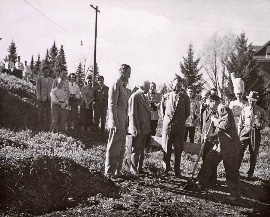 1951 photograph of the groundbreaking ceremony for the Music Building. [PG1_117-04]