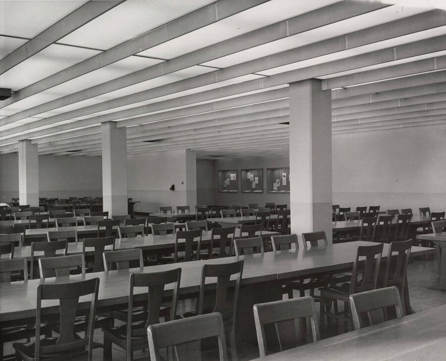 1957 photograph of the Library. A large study room. [PG1_122-034]