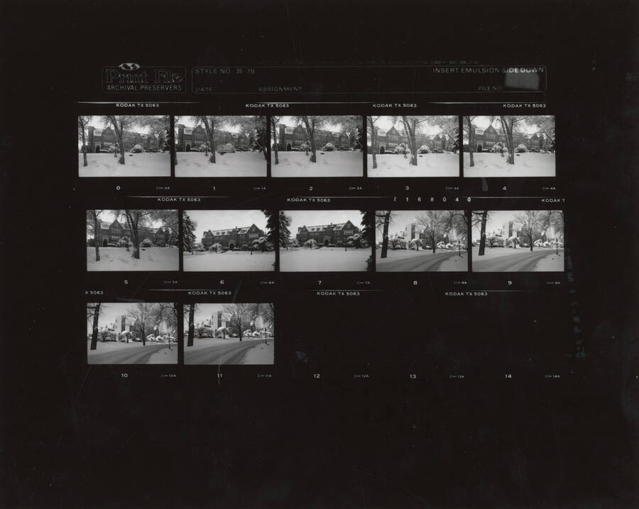1955 negatives of the Home Economics Building. 12 images on strips of five. [PG1_123-09]