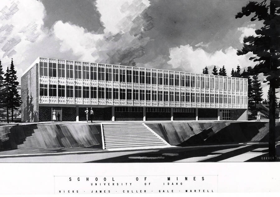1959 illustration of the Mines Building. Architect's rendering. Donor: College of Mines. [PG1_125-10]