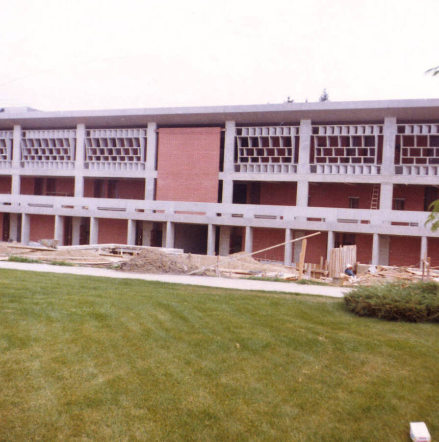 1965 photograph of the University Classroom Center under construction. The University Classroom Center later became the Teaching and Learning Center. Donor: Charles A. Webbert. [PG1_128-05]